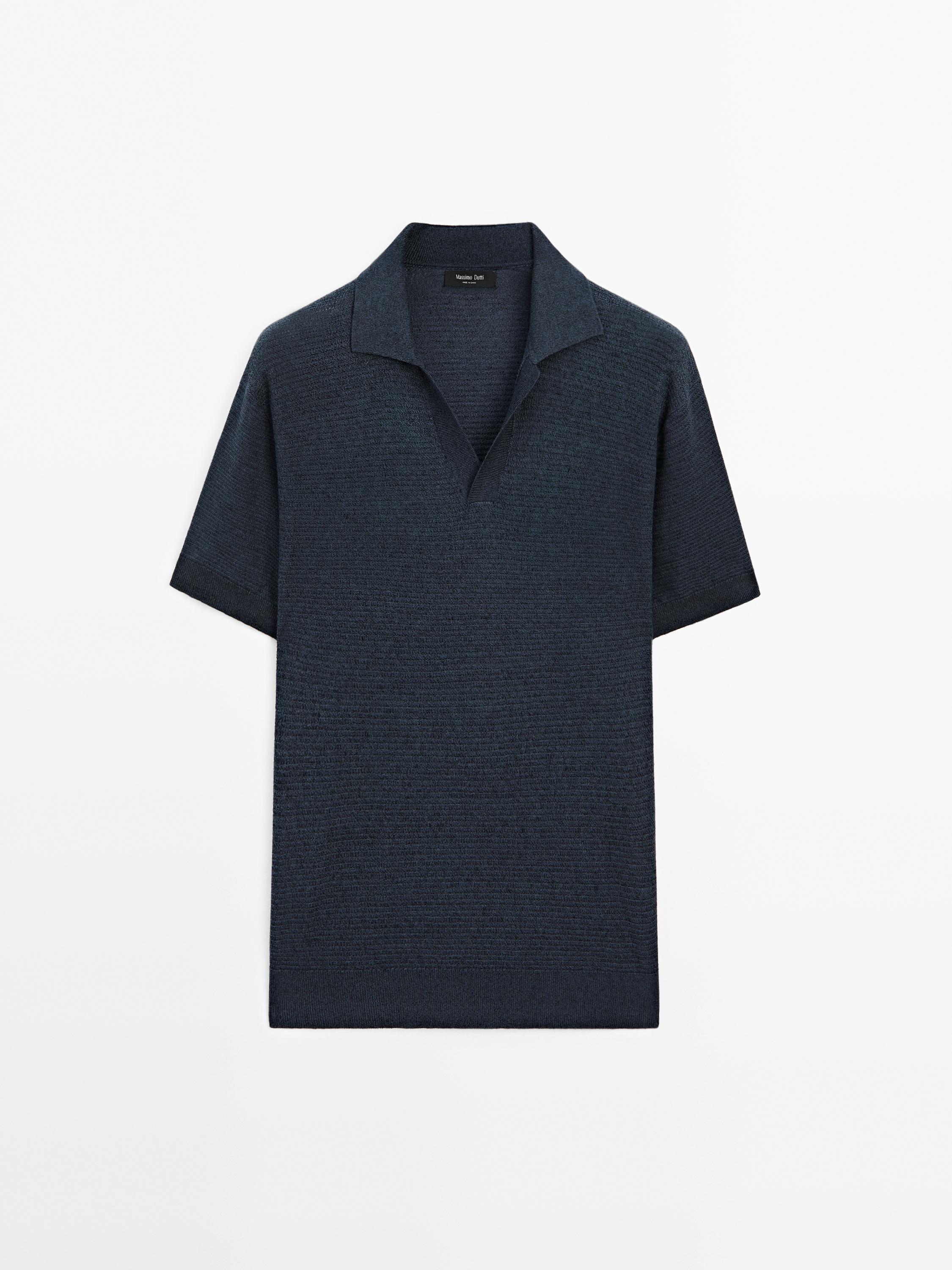 Linen and cotton knit polo shirt